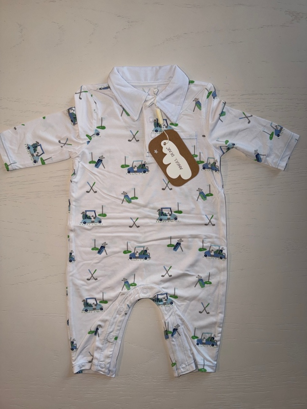 Angel Dear White Polo Golf Romper 0-3 12-18 months